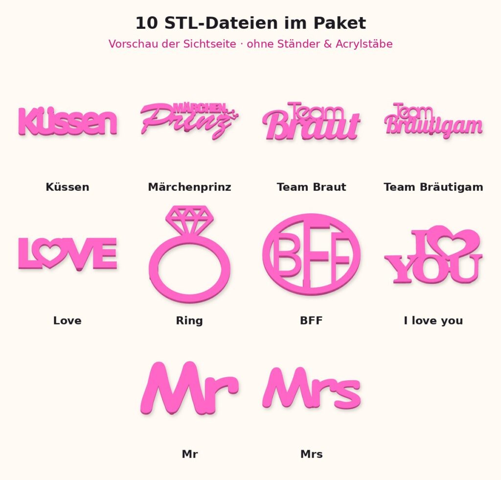 10er Hochzeits-Paket – STL-Download