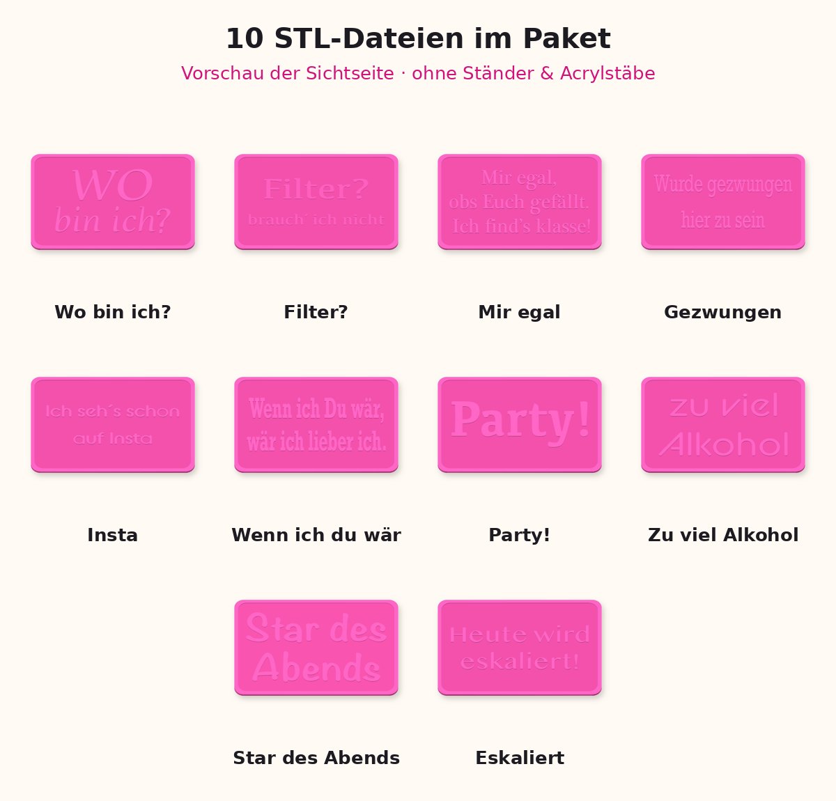 10er Schilder Mix-Paket A – STL-Download