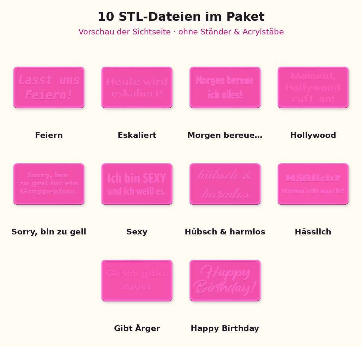 10er Schilder Mix-Paket B – STL-Download